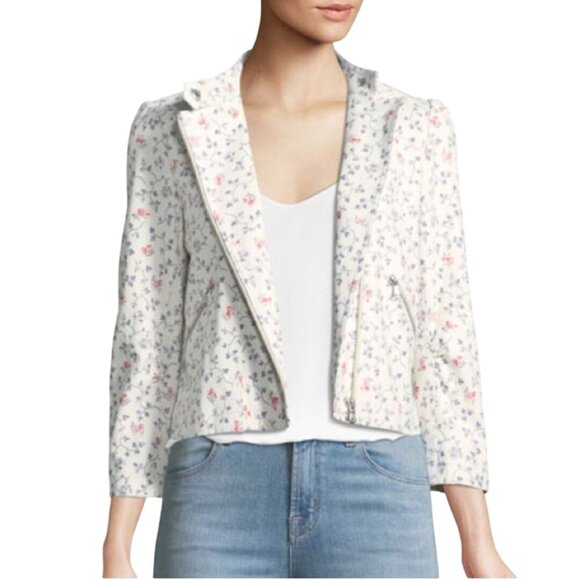 Rebecca Taylor Vine Leather Jacket Vanilla Lamb Leather Motorcycle Jacket Size 2 - Picture 1 of 9